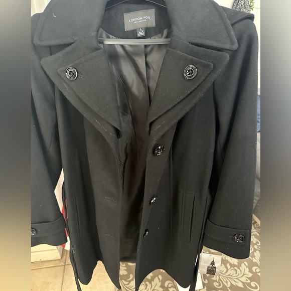 London Fog Jackets & Blazers - London Fog Classic Black Lined Hooded Wool Coat